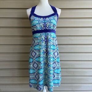 Dakini Aqua and White Geometric Midi Dress